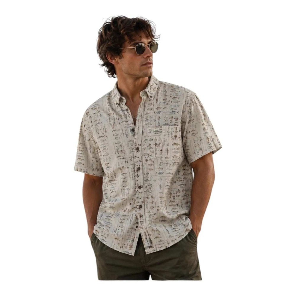 Woolrich John Rich & Bros Vintage Fishing Shirt Men Large Beige Button Angler